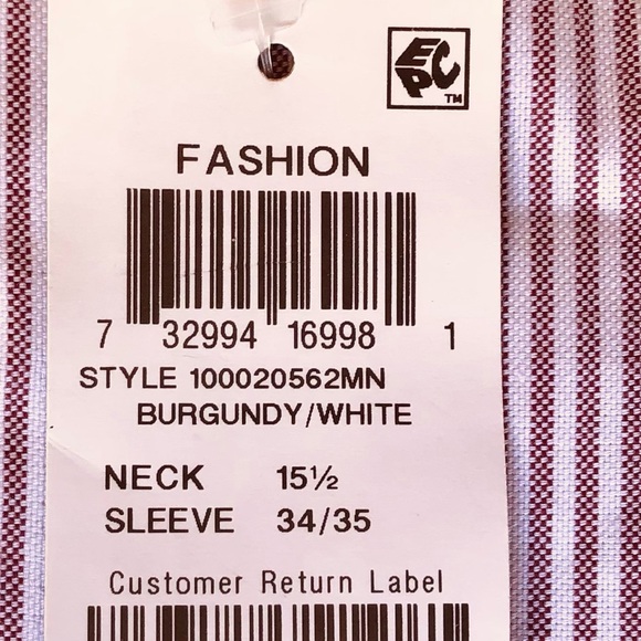 Club Room Men’s Regular Fit Burgundy/White Stripped Dress Shirt, 15 1/2- 34/35 - Picture 6 of 6